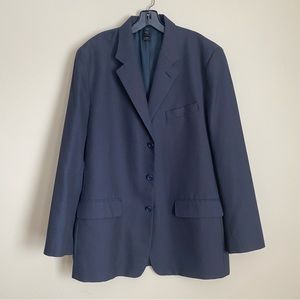 Clairborne Men’s 42L sports jacket 3 button lined navy blue textured fabric